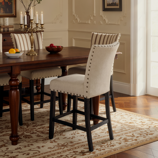 Sunvega Beige Counter Height Chair with Nailhead Trim and Padded Linen Seat