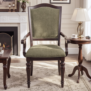 Sunvega Dark Cherry Finish Wooden Armchairs with Nailhead Trim and Upholstered Seat