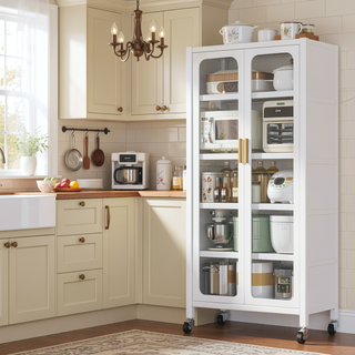 Sunvega 6 Tier Metal Kitchen Pantry Storage Cabinet with Transparent Door and Wheels