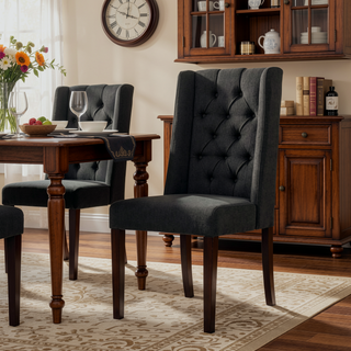 Sunvega Modern Wingback Dining Chairs with Button Tufted Stitching and Birch Wood Legs
