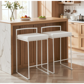 Sunvega Contemporary Stackable Counter Stool with White Velvet Upholstered Cushion Set of 2