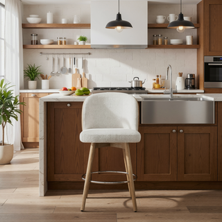 Sunvega Bentwood Upholstered Swivel Counter Stool Set with Padded Seat and Chrome Footrest