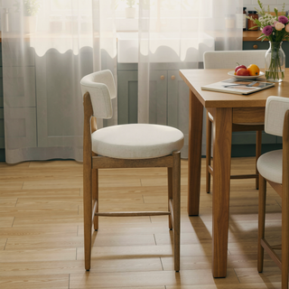 Sunvega Mid Century Modern Counter Stool Set of 2 with Upholstered Boucle Seat