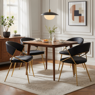 Sunvega Glam Dining Chairs with Gold Metal Frame and Black Faux Leather Upholstery