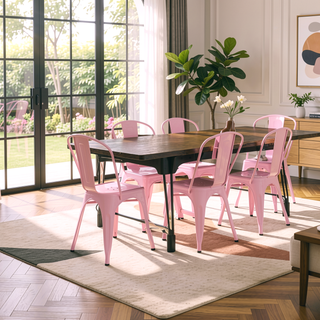Sunvega Set of 2 High Gloss Pink Industrial Metal Dining Chairs with 18 Inch Seat Height