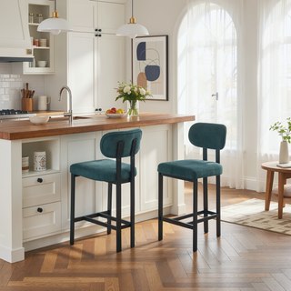 Sunvega Modern Upholstered Fabric Bar Stools Set of 2 with Black Metal Legs for Kitchen Island