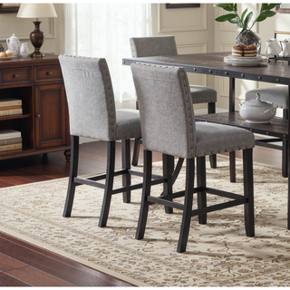 Sunvega Modern Set of 2 Grey Fabric Dining Chairs with Plush Cushion and Nailhead Trim