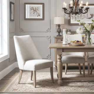 Sunvega Upholstered Dining Chair Set of 2 with High Back and Solid Wood Legs