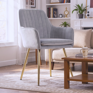 Sunvega Blue Velvet Mid-Back Dining Chairs with Gold Plated Legs for Living Room