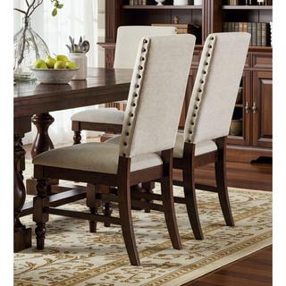 Sunvega Dark Oak Finish Wooden Dining Chairs Set of 2 with Cream Upholstery