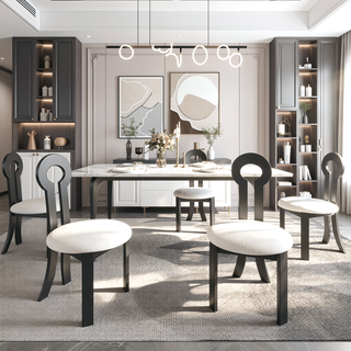 Sunvega Rubber Wood Dining Chair with Plush Cashmere Fabric and Circular Backrest