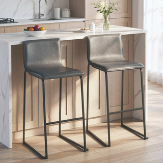 Sunvega Modern Faux Leather and Metal Barstools with Footrest Set of 2