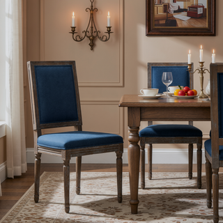 Sunvega Weathered Wood Traditional Dining Chairs with Modern Color Fabric