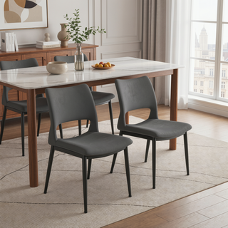Sunvega Modern Minimalist White PU Leather Dining Chairs Set of 2 with Metal Legs