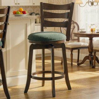 Sunvega Dark Cherry Wood Swivel Bar Chair with Padded Faux Leather Seat