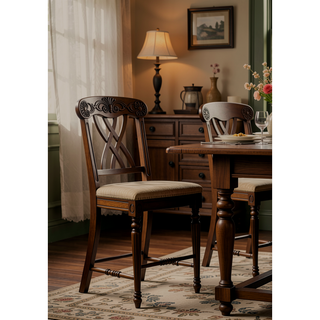 Sunvega Walnut Counter Height Stools with Scooped Seat and Footrest Set of 2