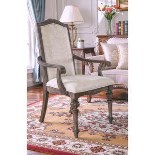 Sunvega Rustic Natural Tone Ivory Finish 2pc Arm Chair with Upholstered Seat
