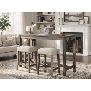 Sunvega Transitional Wood Counter Stool Set of 2 with Upholstered Linen Fabric Cushion