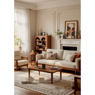Sunvega Antique White Solid Wood Side Chairs with Gray Fabric Cushioned Seats
