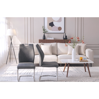 Sunvega Modern Gray Upholstered Dining Chairs with Chrome Legs, Set of 2