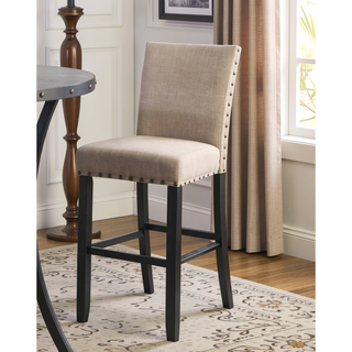 Sunvega Blue Linen and Cotton Fabric Bar Stools with Nailhead Trim Set of 2