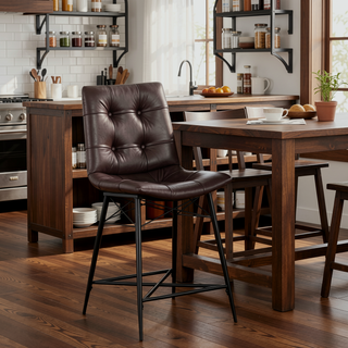 Sunvega Cool and Cozy Tufted Leatherette Counter Height Stools with Metal Base
