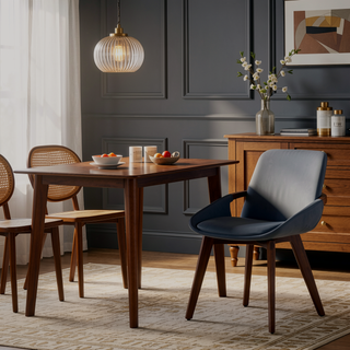 Sunvega Mid-Century Modern Chair with Walnut Wood Legs and Grey Faux Leather