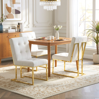 Sunvega Modern Velvet Dining Chair Set of 2 with Tufted Design and Gold Base