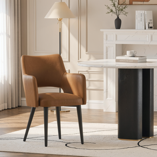 Sunvega Modern Dining Arm Chair with Leatherette Upholstery and Steel Frame