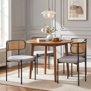 Sunvega Modern Upholstered Dining Chairs Set of 2 with Rattan Backrest and Metal Legs