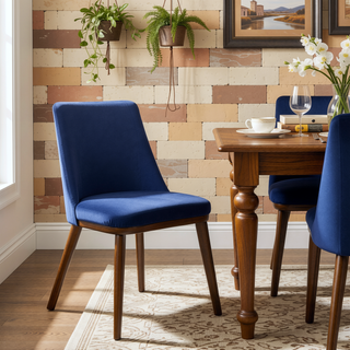 Sunvega Mid-Century Modern Navy Blue Velvet Dining Chair Set of 2