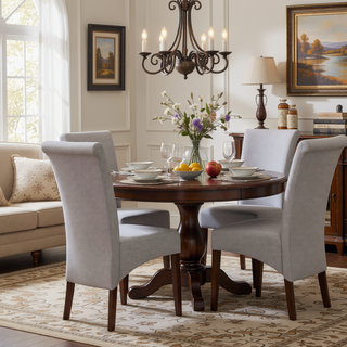 Sunvega Dove Grey Linen Look Fabric Upholstered Dining Chairs Set of 2