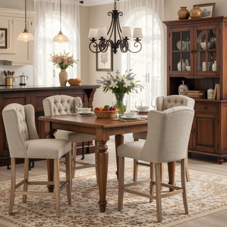 Sunvega Set of 2 Counter Height Bar Stools with Cushioned Seat and Wood Legs