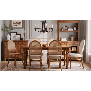 Sunvega Modern Cane Dining Chair with Natural Rattan and Solid Ash Wood Frame