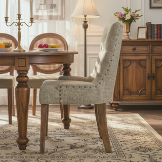 Sunvega Beige and Salvaged Oak Tufted Back Parson Side Chairs Set of 2