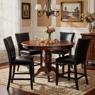 Sunvega Counter Height Upholstered PU Chair with Chrome Nailhead Trim and Footrest