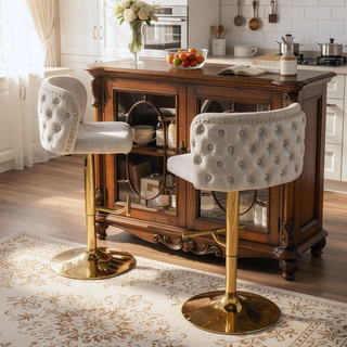 Sunvega Swivel Barstools with Tufted Back, Adjustable Seat Height and Chrome Base for Kitchen Island, Set of 2