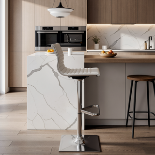 Sunvega Contemporary Adjustable Swivel Bar Stool in White Faux Leather