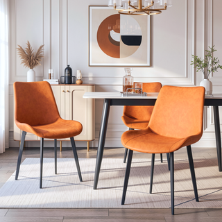 Sunvega Orange PU Leather Dining Chairs with Black Printed Iron Legs Set of 2