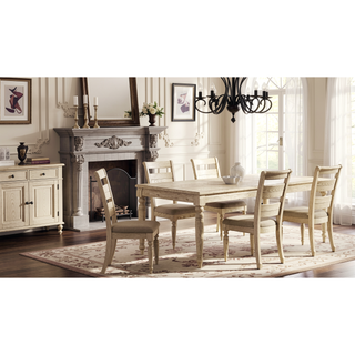 Sunvega Whitewash Finish Ladder Back Side Chair with Padded Taupe Fabric Seat Set of 2