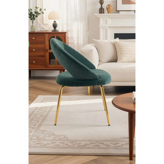 Sunvega Velvet Fabric Dining Chair with Curved Backrest and Golden Metal Legs for Kitchen