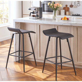 Sunvega Contemporary Fixed Height Counter Stools with Black Steel Frame and Espresso Faux Leather