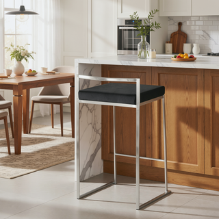 Sunvega Contemporary Stackable Counter Stools with Black Velvet Cushion Set of 3