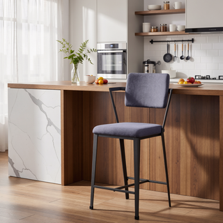 Sunvega Grey and Gunmetal Open Back Counter Height Chairs with Padded Seat Cushion