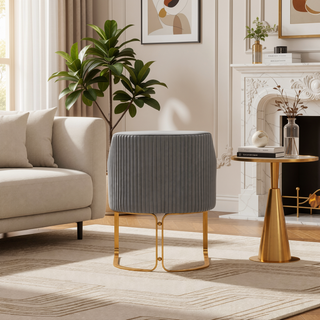 Sunvega Modern Taupe Dining Chair with Gold Legs and Leatherette Upholstery for Dining Room