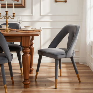 Sunvega Modern Velvet Upholstered Dining Chair with Gold Metal Tips for Dining Room
