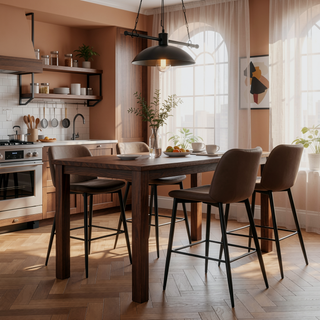 Sunvega Modern Brown Velvet Upholstered Counter Height Chairs with Quilted Stitching
