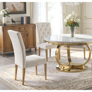 Sunvega Modern Velvet Upholstered Dining Chair Set with Tufted Back and Gold Legs