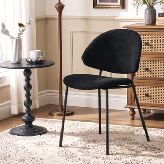 Sunvega Upholstered Boucle Fabric Dining Chairs with Curved Backrest and Black Metal Legs