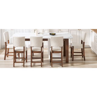 Sunvega 47.5 Inch Faux Marble Top Bar Dining Table with Walnut Legs for Kitchen